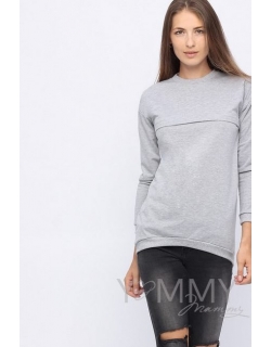 Джемпер для кормящих и беременных с удлиненной спинкой, серый меланж