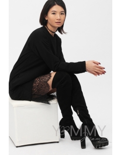 Платье для кормящих и беременных с кружевом, черное