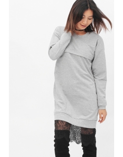 Платье для кормящих и беременных с кружевом, серый меланж