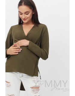 Блуза для беременных и кормящих на запах, цвет хаки