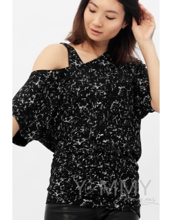 Блуза для беременных и кормящих со спущенным плечом, черный