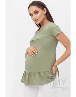 Блуза для кормящих и беременных с воланом, цвет олива