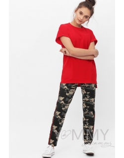 Брюки для кормящих и беременных универсальные с лампасами, милитари