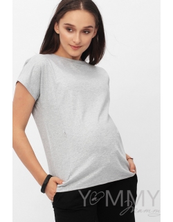 Футболка для беременных и кормящих с серебряным напылением, серый меланж