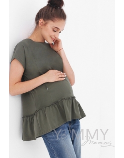 Футболка для беременных и кормящих свободного силуэта с воланом, цвет хаки