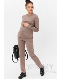 Костюм для беременных и кормящих из плотной вискозы, цвет темный капучино
