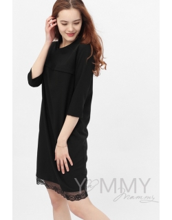 Платье для кормящих и беременных с кружевом, цвет черный