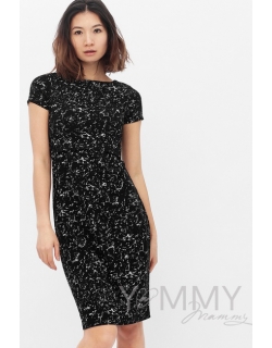 Платье для беременных и кормящих с серым рисунком, черный