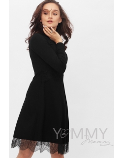 Платье для беременных и кормящих с кружевом, цвет черный