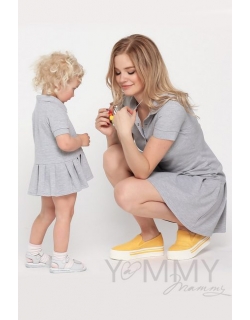 Платье для беременных и кормящих поло с воланом, серый меланж