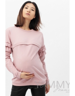 Свитшот для кормящих и беременных с воланчиками, цвет пыльно-розовый