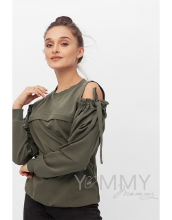 Свитшот для кормящих и беременных с вырезами на плечах, цвет хаки