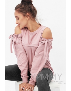 Свитшот для беременных и кормящих с вырезами на плечах, пыльно-розовый