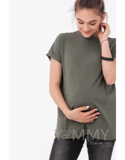 Футболка для беременных и кормящих с запахом на спине, цвет хаки