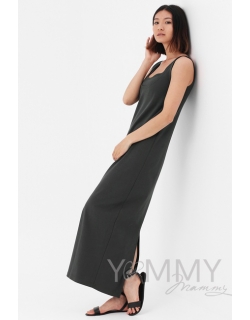 Платье для кормящих и беременных длинное с разрезом, хаки