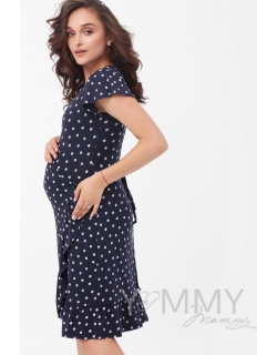 Платье для кормящих и беременных на запах, синее в горошек
