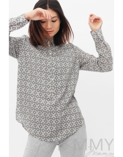 Рубашка для беременных и кормящих с принтом ромбы, цвет светло-бежевая