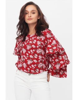 Блуза для кормящих и беременных в цветочный принт с воланами на рукавах, цвет красный