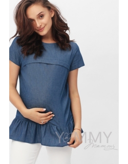 Блуза для беременных и  кормящих с воланом, деним