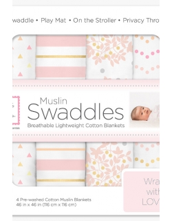 Муслиновые пеленки для новорожденного SwaddleDesigns большие, набор 4, Heavenly Floral Shimmer