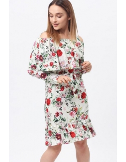 Платье для беременных и кормящих с воланом и длинным рукавом, цветочный принт