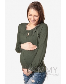 Блуза для беременных и кормящих с бантом, цвет хаки