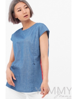 Блуза для беременных и кормящих джинс с лампасами, цвет синий