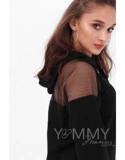 Джемпер для кормящих и беременных с капюшоном, черный