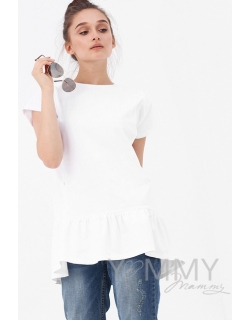 Футболка для кормящих и беременных свободного силуэта с воланом, цвет белый