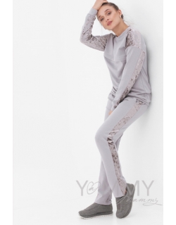 Костюм для беременных и кормящих с отделкой из велюра, серый