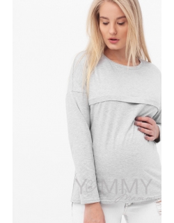 Лонгслив для кормящих и беременных с горизонтальной молнией, цвет серый меланж с блеском