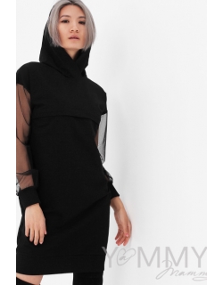 Платье для кормящих и беременных с капюшоном, цвет черный