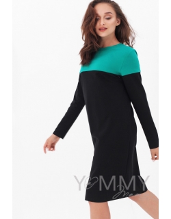 Платье для беременных и кормящих колор-блок, черное с зеленым