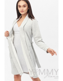 Комплект для кормящих и беременных халат с сорочкой, серый меланж