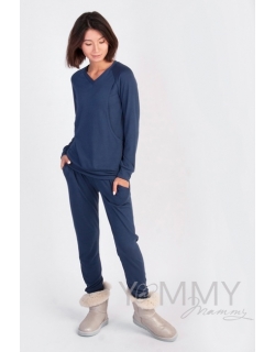 Костюм для беременных и кормящих из джемпера и брюк, темно-синий меланж