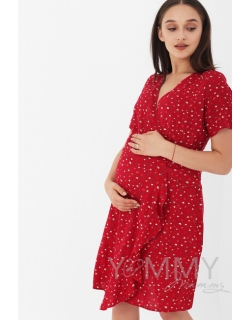 Платье для кормящих и беременных на запах с цветочным принтом, цвет красный