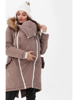 Зимняя слингокуртка - парка 3 в 1 с мехом, коричневый