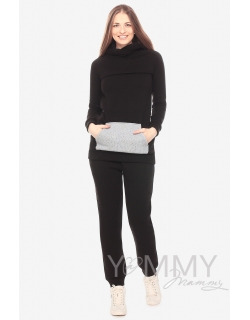 Брюки для родивших и беременных универсальные, с начесом черные