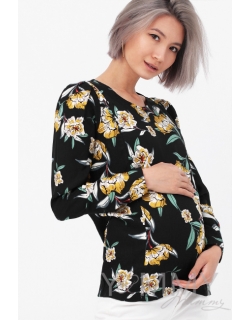 Блуза для кормящих и беременных, цвет черный/цветы