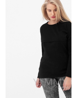 Лонгслив для кормящих и беременных с горизонтальной молнией, черный