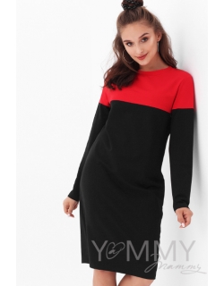 Платье для кормящих и беременных двухцветное, цвет черный/красный