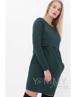 Платье для беременных и кормящих с длинным рукавом с карманами, милитари