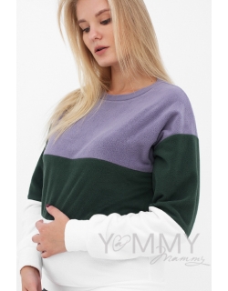 Толстовка для кормящих и беременных трехцветная, экрю-лаванда-зеленый