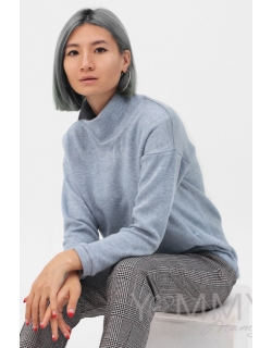 Джемпер для беременных и кормящих с воротником стойкой, цвет голубой меланж