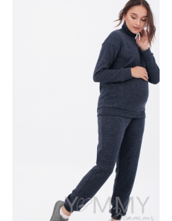 Костюм для беременных и кормящих из плотного вязанного трикотажа, темно-синий меланж