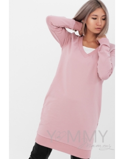 Платье-джемпер для беременных и кормящих из футера, пудрово-розовое