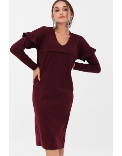 Платье для кормящих и беременных с воланчиками на рукавах, цвет винный