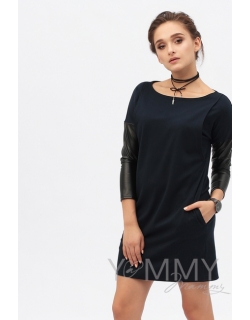 Платье-туника для беременных и кормящих, темно-синее