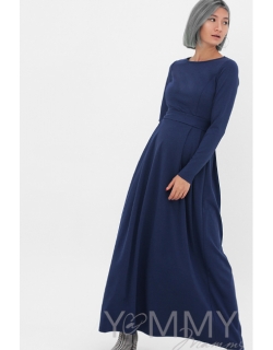 Платье для кормящих и беременных в пол, юбка со складками, индиго