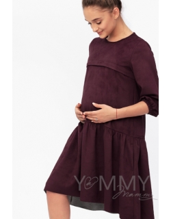Платье для кормящих и беременных с воланом, с карманами замшевое, цвет бургунди